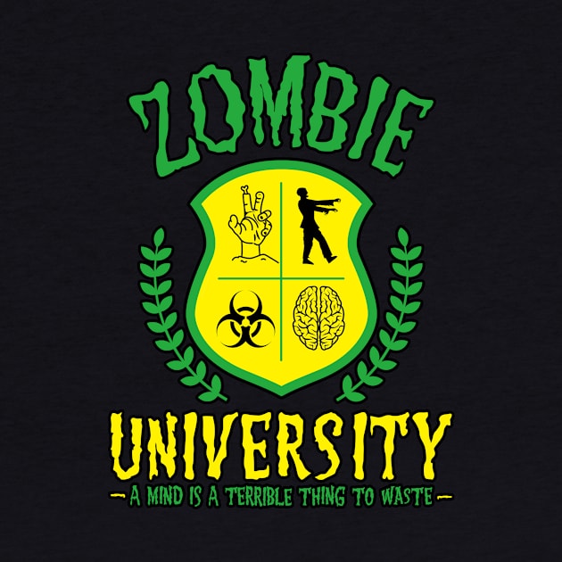 Funny Zombie University Logo - Horror Movies, Humor, Parody, Satire, Sarcastic - Dark Colors by PorcupineTees